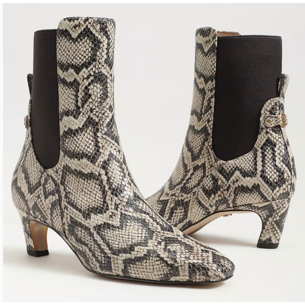 New! Sam Edelman Margo Kitten Heel Booties – Roccia Grey Snake Print – Size 6